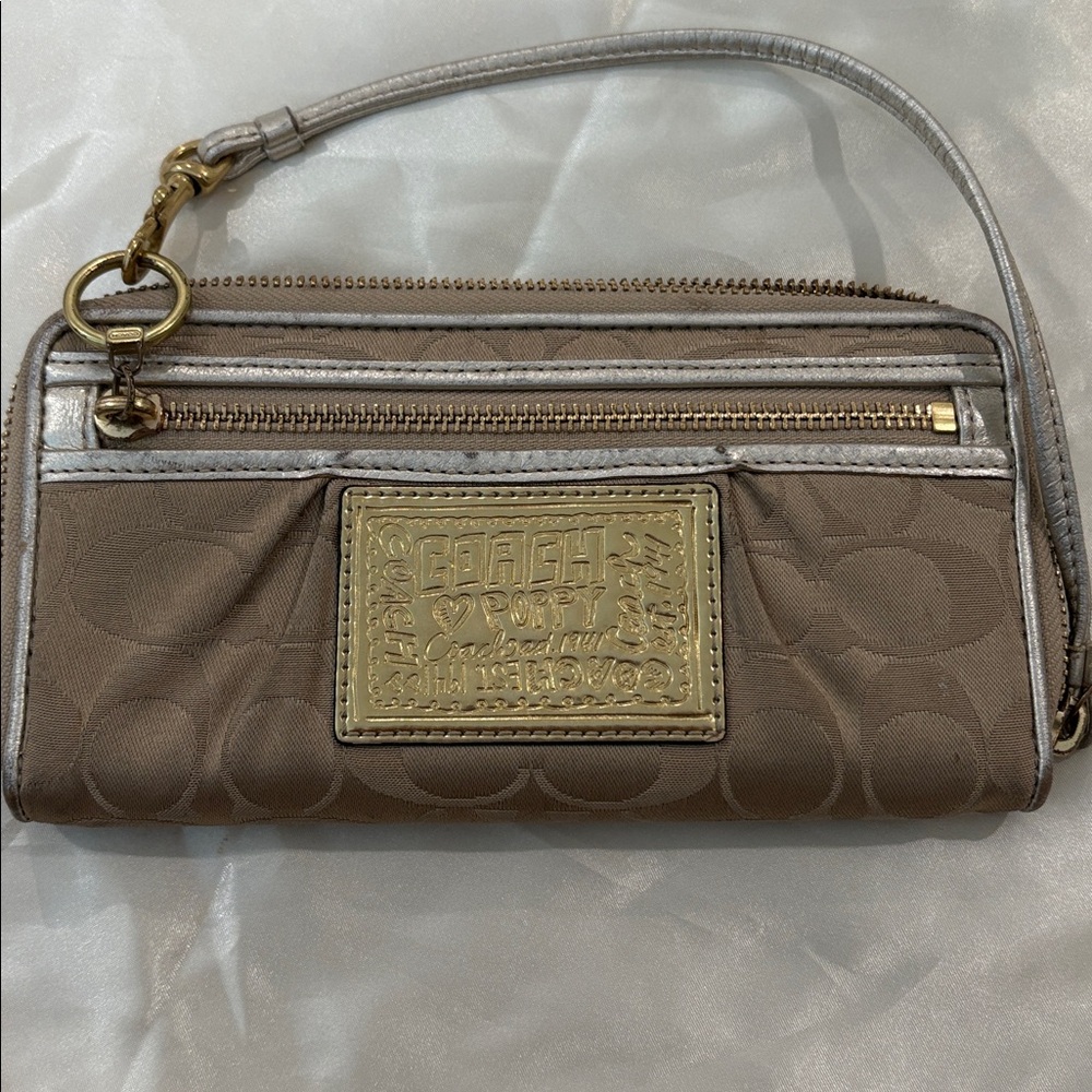Coach Tan Wristlet with Gold Details